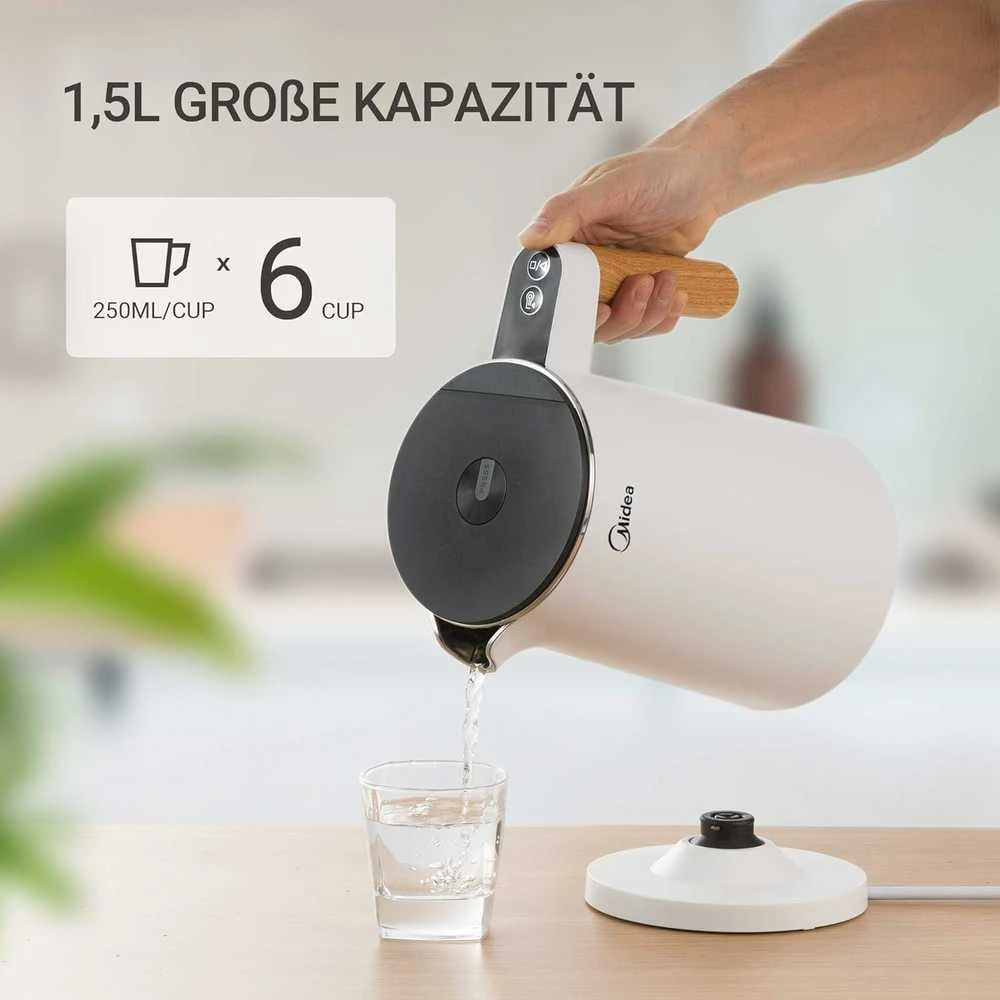 Midea elektrinis nerūdijančio plieno virdulys su temperatūros reguliavimu, 1.5 l, 2200 W, baltas