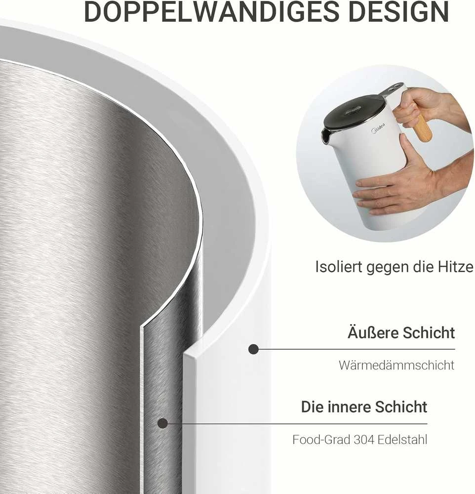 Midea elektrinis nerūdijančio plieno virdulys su temperatūros reguliavimu, 1.5 l, 2200 W, baltas