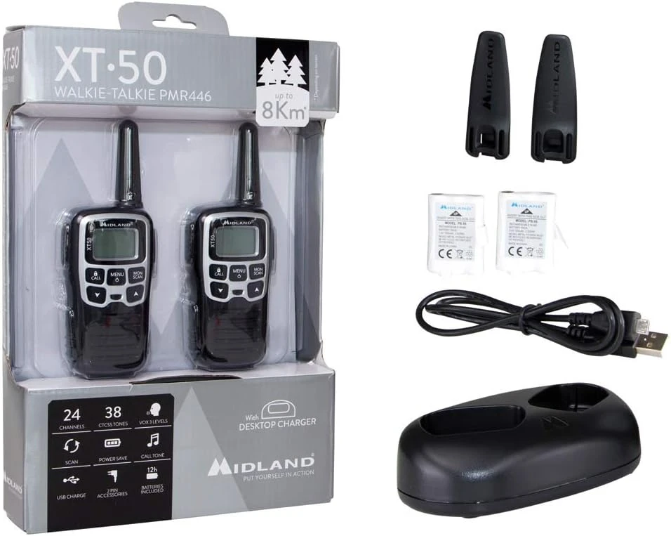 Midland racijos XT50 PMR446, 24 kanalų, iki 8 km, USB įkrovimas, C1178
