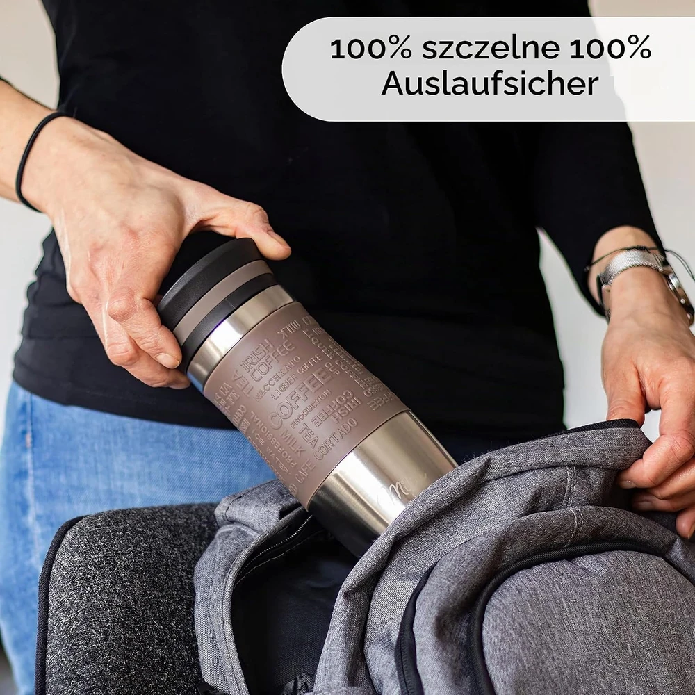 Milu kelioninis termopuodelis iš nerūdijančiojo plieno, 450 ml, rudas, sandarus