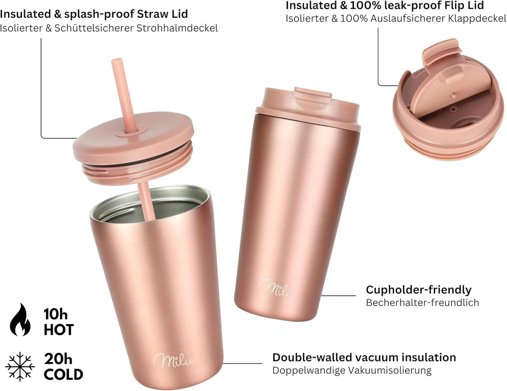 Milu termopuodelis 400 ml iš nerūdijančiojo plieno su dviguba sienele T10