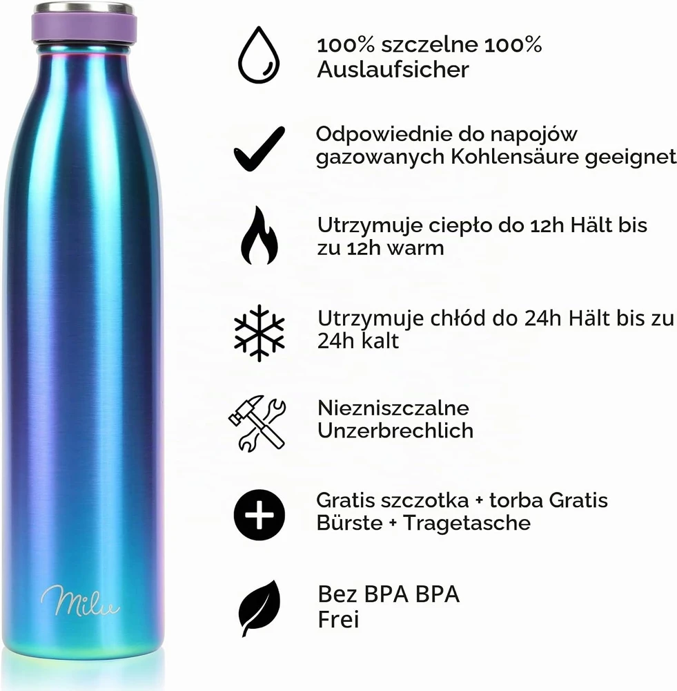 Milu termosinė gertuvė iš nerūdijančio plieno, 750 ml, T5