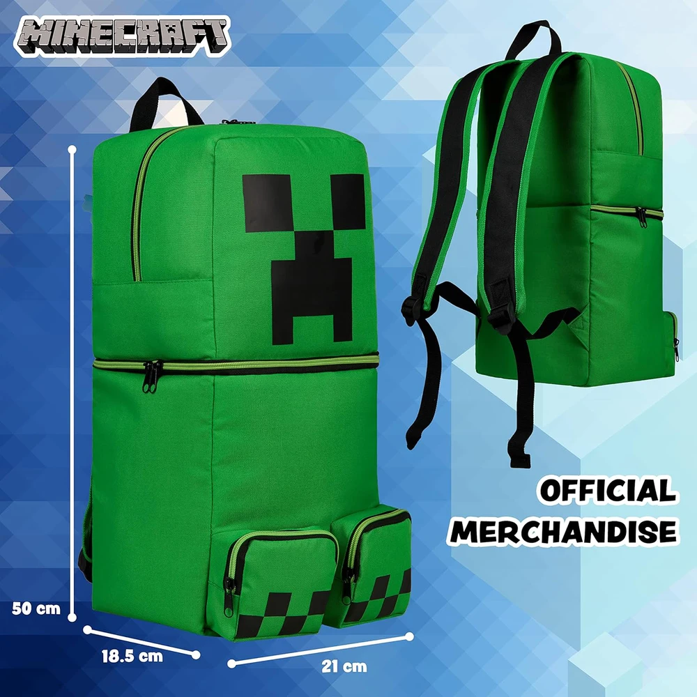 Minecraft vaikiška žalia kuprinė Creeper su užtrauktuku, 50 x 21 cm, poliesteris, MNCT-136