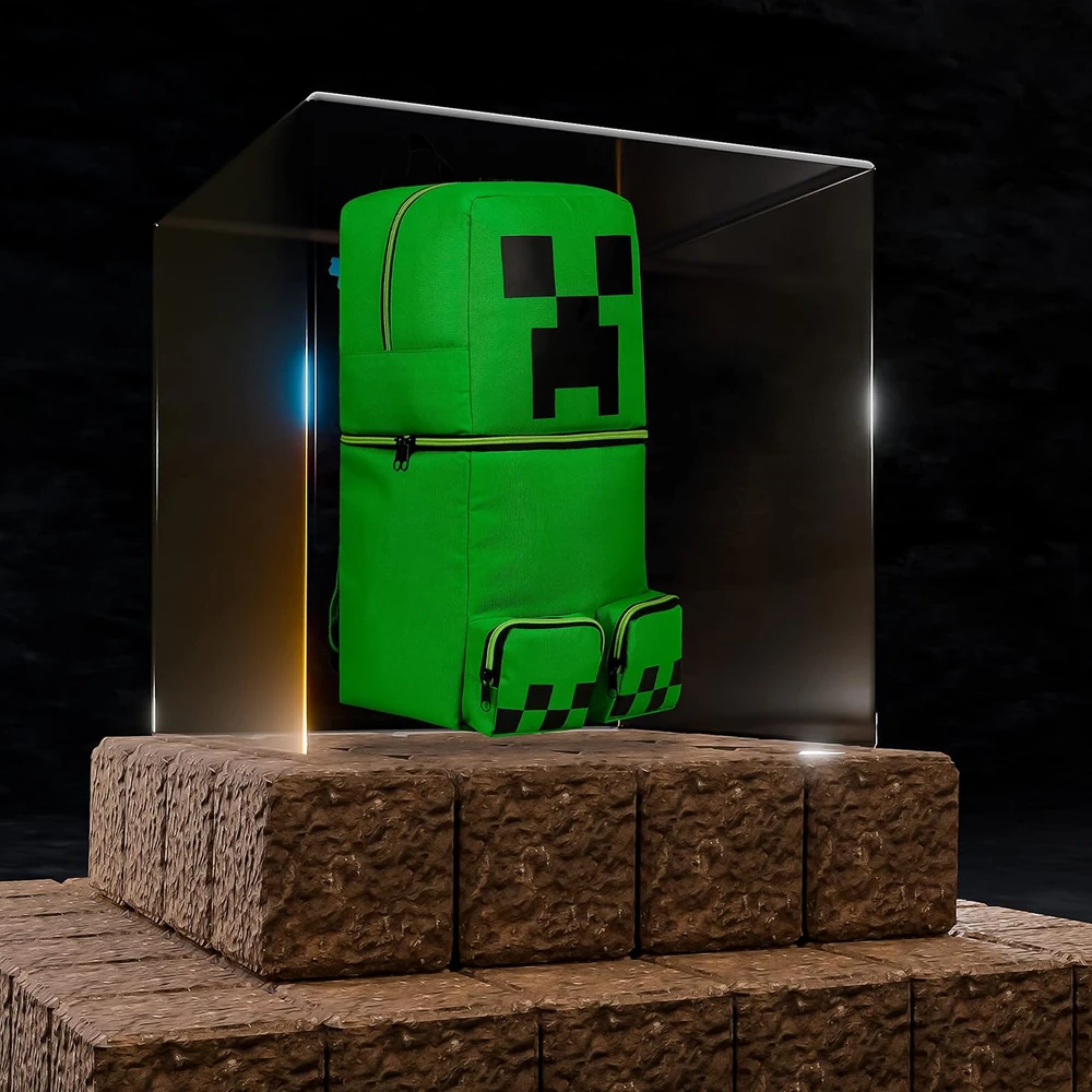 Minecraft vaikiška žalia kuprinė Creeper su užtrauktuku, 50 x 21 cm, poliesteris, MNCT-136