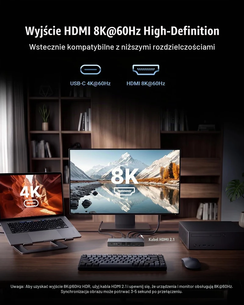 MINIX KVM jungiklis 2 kompiuteriams ir 1 HDMI monitoriui, 8K 60 Hz, 100 W PD, K2