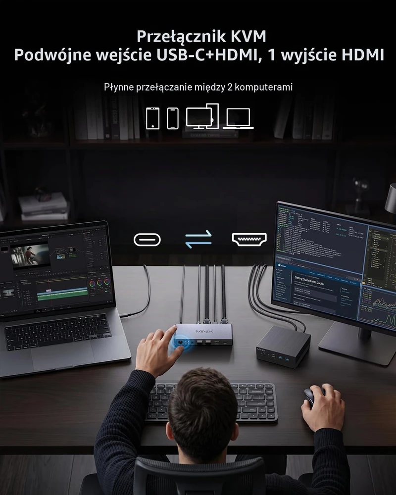 MINIX KVM jungiklis 2 kompiuteriams ir 1 HDMI monitoriui, 8K 60 Hz, 100 W PD, K2