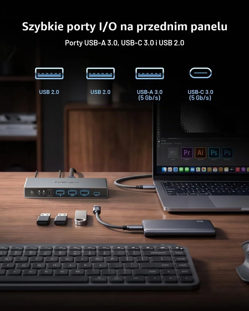 MINIX KVM jungiklis 2 kompiuteriams ir 1 HDMI monitoriui, 8K 60 Hz, 100 W PD, K2