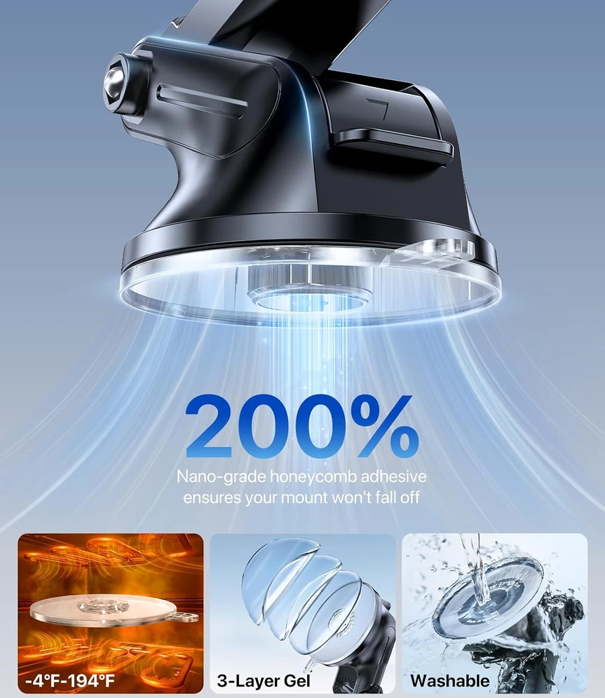Miracase automobilinis telefono laikiklis su siurbtuku, 360° pasukamas, 04139BLK