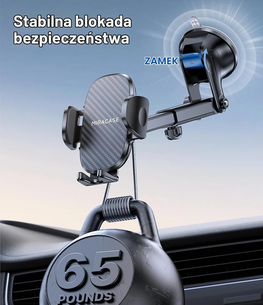 Miracase automobilinis telefono laikiklis su siurbtuku, 360° pasukamas, 04139BLK