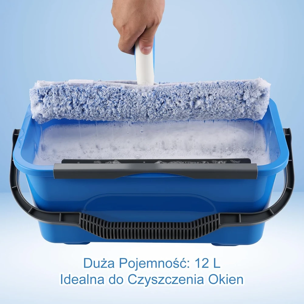 Mitclear langų valymo rinkinys su 12 l kibiru, silikonine 35 cm šluotele ir mikrofibros šluoste