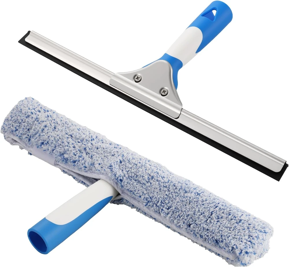 Mitclear langų valymo rinkinys su 12 l kibiru, silikonine 35 cm šluotele ir mikrofibros šluoste