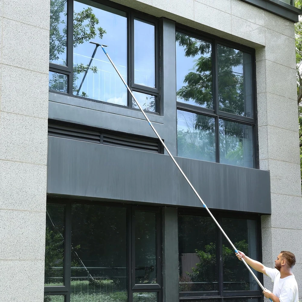 Mitclear langų valymo rinkinys su teleskopine 465 cm rankena, mikropluošto šluoste ir silikonine 35 cm mentele