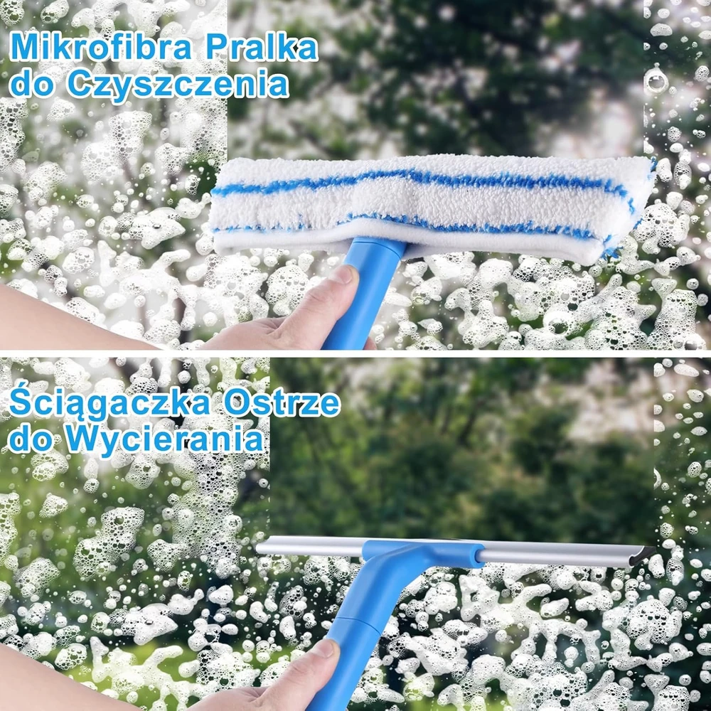 Mitclear langų valymo rinkinys su teleskopiniu kotu 146 cm, silikoninė nuvalymo juosta, mikropluošto šluostės