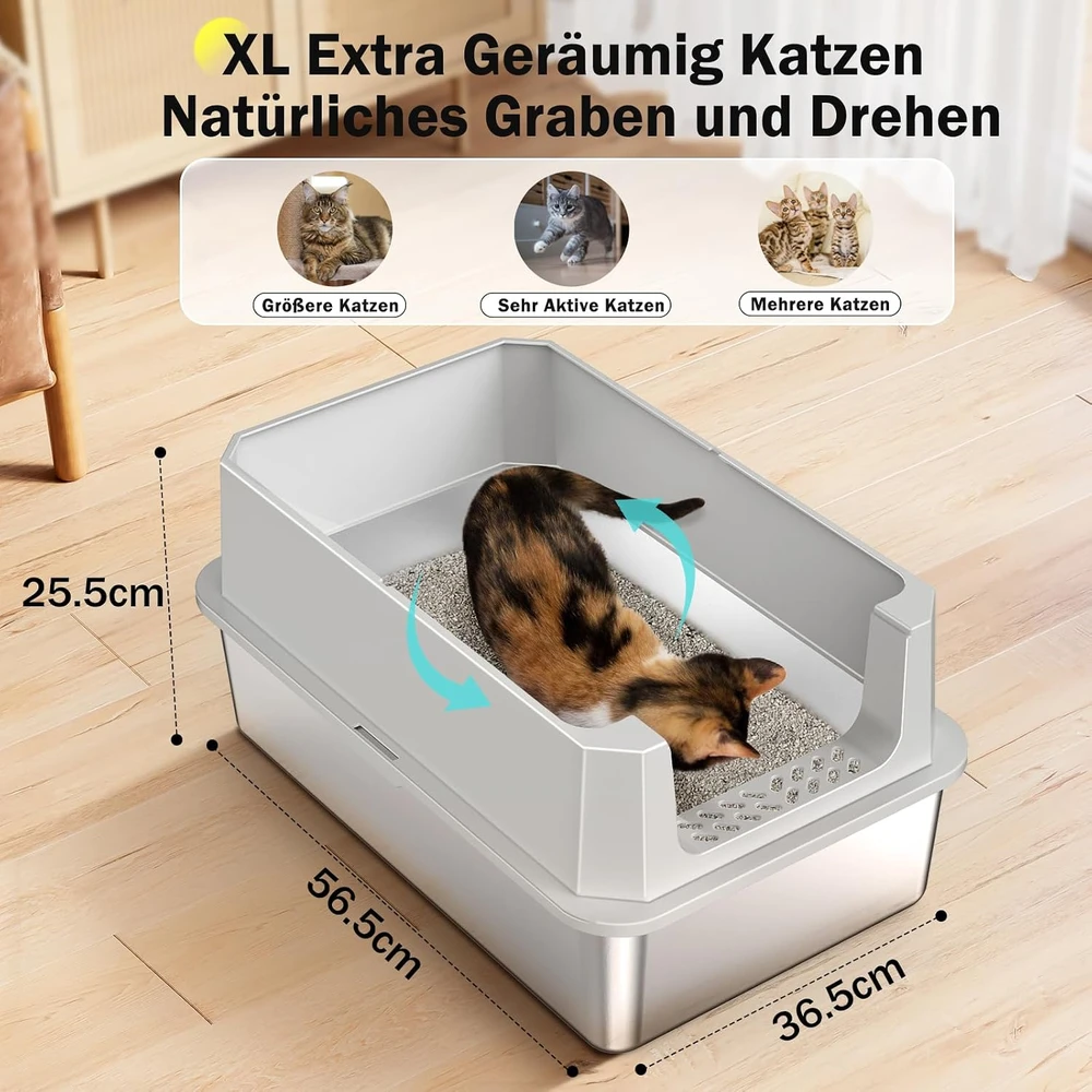 MIXJOY nerūdijančiojo plieno kačių tualetas XL 28 l, 56,5 × 36,5 × 25,5 cm