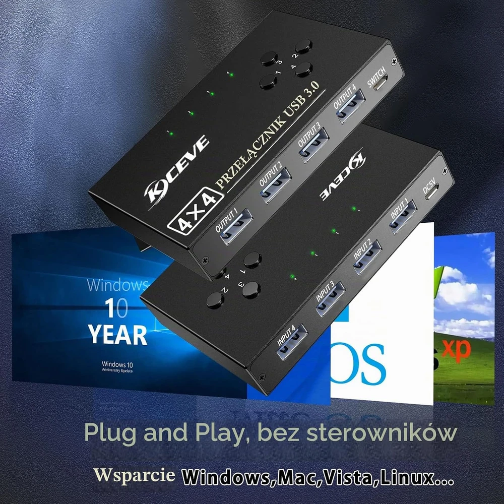 MLEEDA USB 3.0 KVM jungiklis 4 kompiuteriams ir 4 USB prievadams, su nuotoliniu valdikliu, KC-434