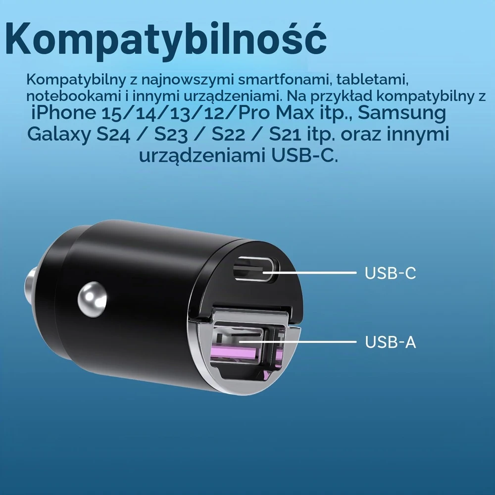 MMOBIEL automobilinis įkroviklis USB-C ir USB-A, 45 W, 2 vnt., Car charger USB
