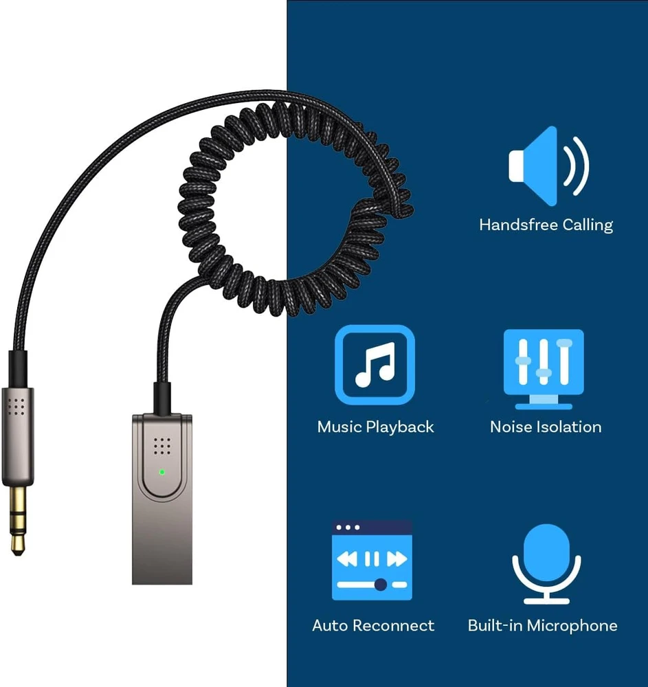 MMOBIEL Bluetooth AUX imtuvas automobiliui su USB-A, 3,5 mm jungtimi ir mikrofonu