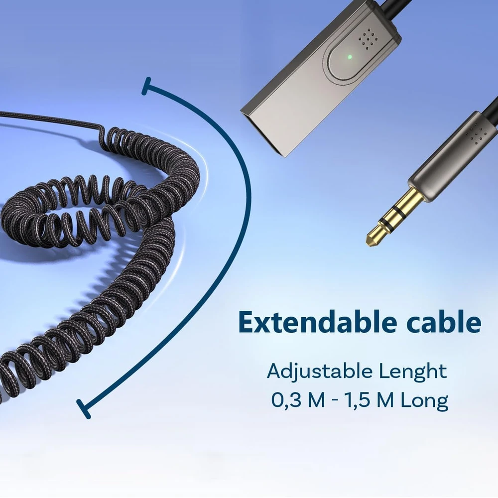 MMOBIEL Bluetooth AUX imtuvas automobiliui su USB-A, 3,5 mm jungtimi ir mikrofonu