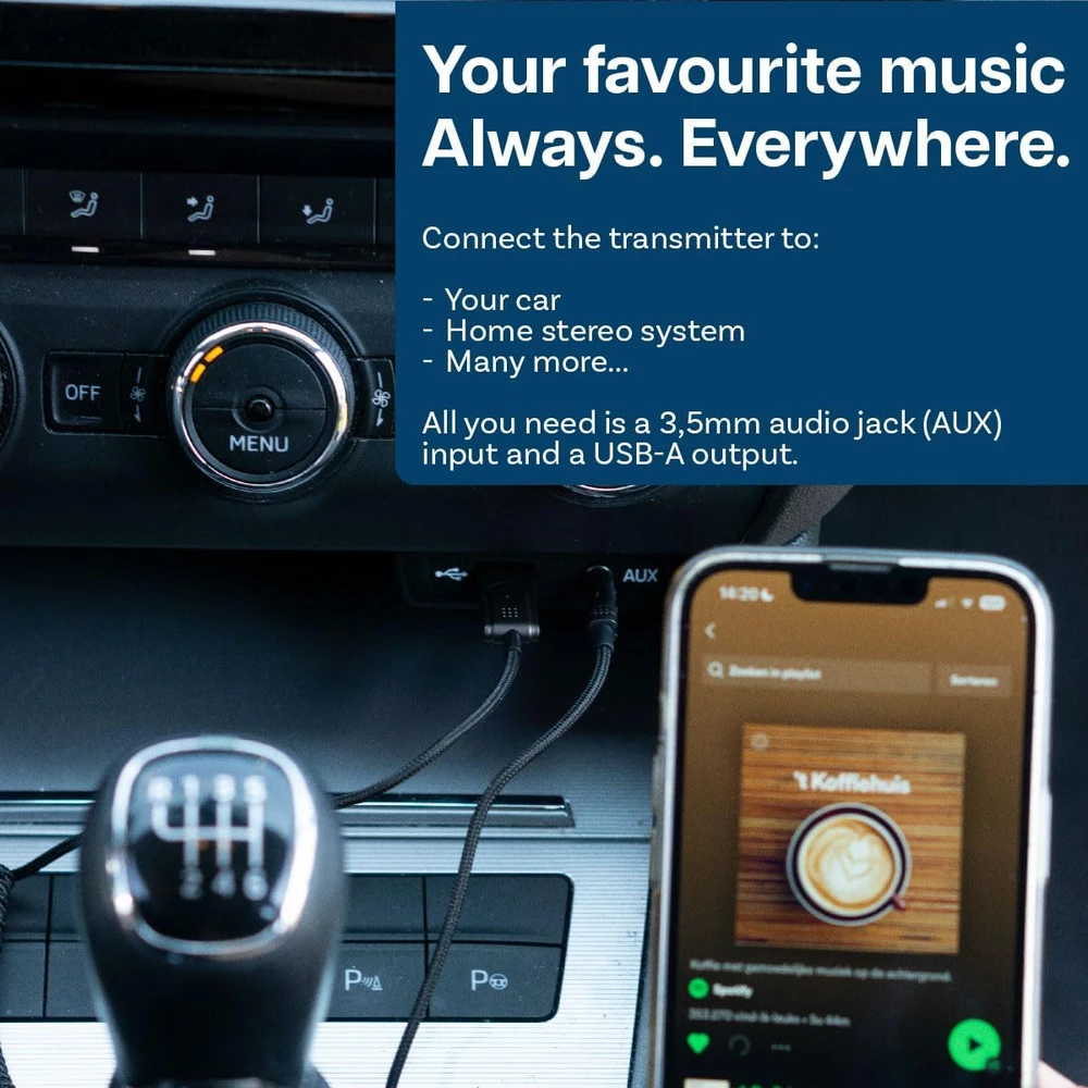MMOBIEL Bluetooth AUX imtuvas automobiliui su USB-A, 3,5 mm jungtimi ir mikrofonu