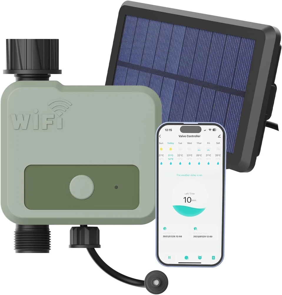 MMOBIEL išmanusis Wi‑Fi laistymo programatorius, saulės ir USB maitinimas, IP54, 30 m nuotolis