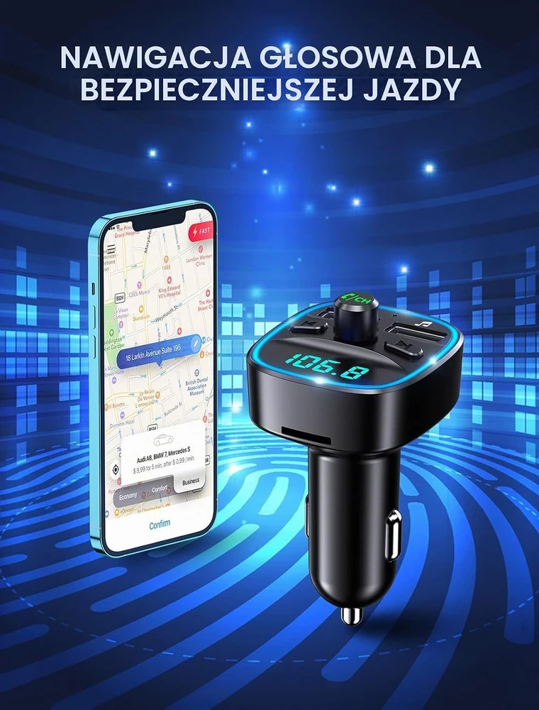 Mohard automobilinis Bluetooth 5.0 FM siųstuvas su 2 USB jungtimis T25