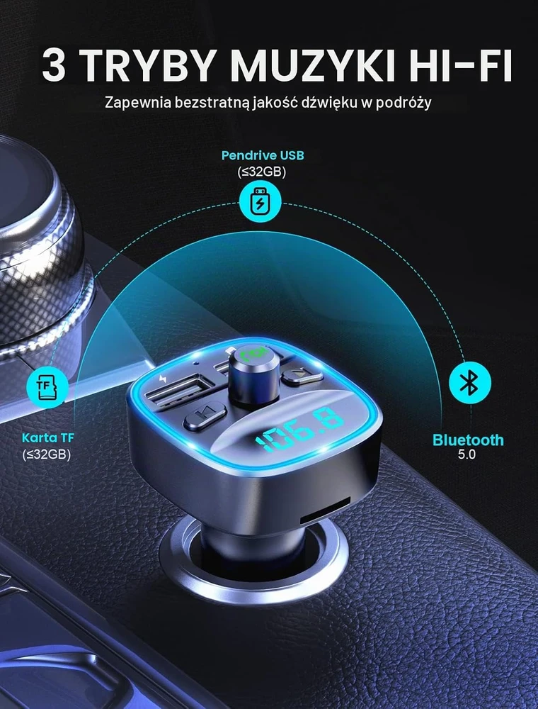 Mohard automobilinis Bluetooth 5.0 FM siųstuvas su 2 USB jungtimis T25