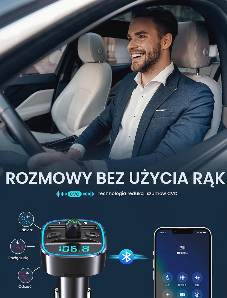 Mohard automobilinis Bluetooth 5.0 FM siųstuvas su 2 USB jungtimis T25
