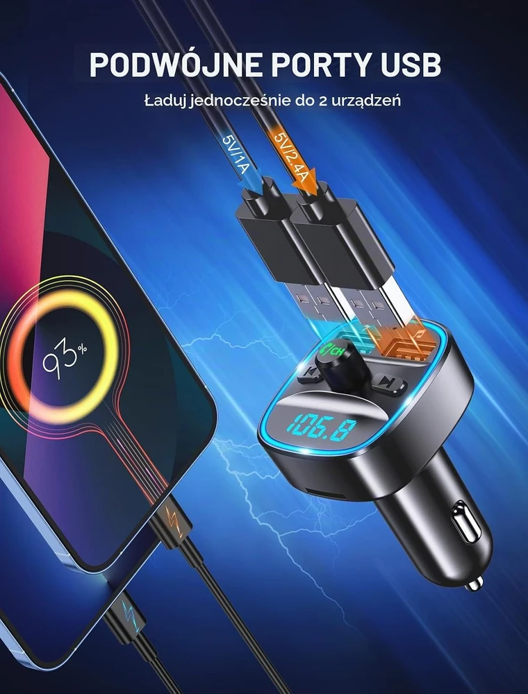 Mohard automobilinis Bluetooth 5.0 FM siųstuvas su 2 USB jungtimis T25
