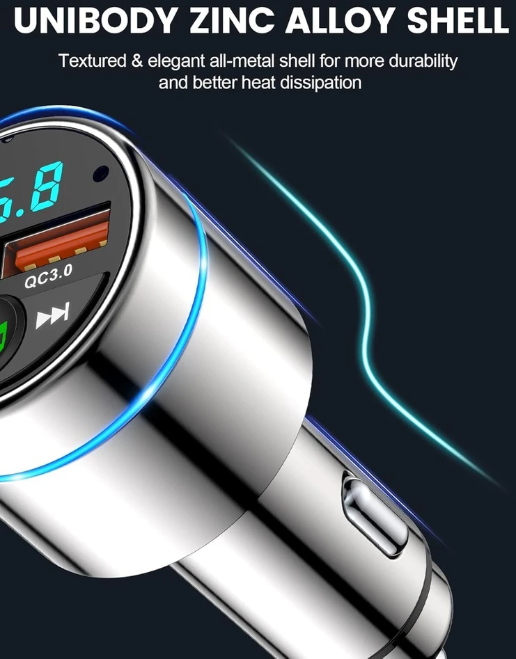 Mohard automobilinis FM siųstuvas su „Bluetooth 5.3“, PD 30 W ir QC 3.0 įkrovimo funkcijomis