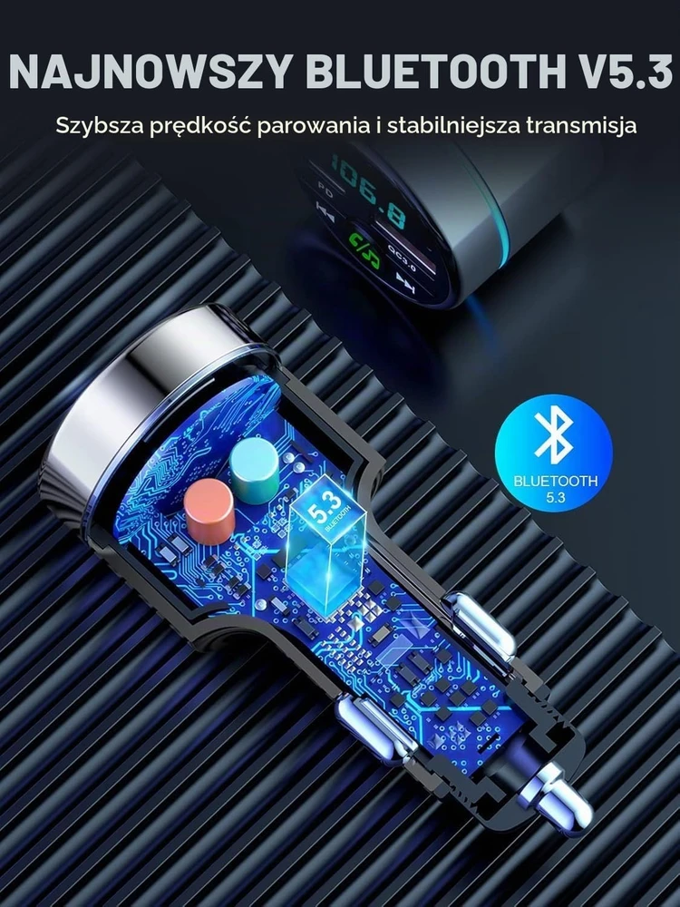 Mohard automobilinis FM siųstuvas su „Bluetooth 5.3“, PD 30 W ir QC 3.0 įkrovimo funkcijomis