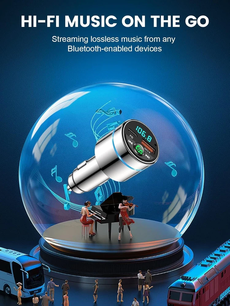Mohard automobilinis FM siųstuvas su „Bluetooth 5.3“, PD 30 W ir QC 3.0 įkrovimo funkcijomis