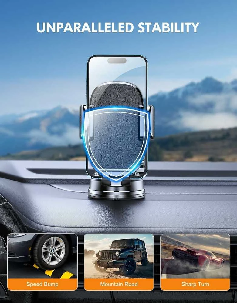 Mohard automobilinis telefono laikiklis su siurbtuku, 4–7" išmaniesiems, juodas, X02