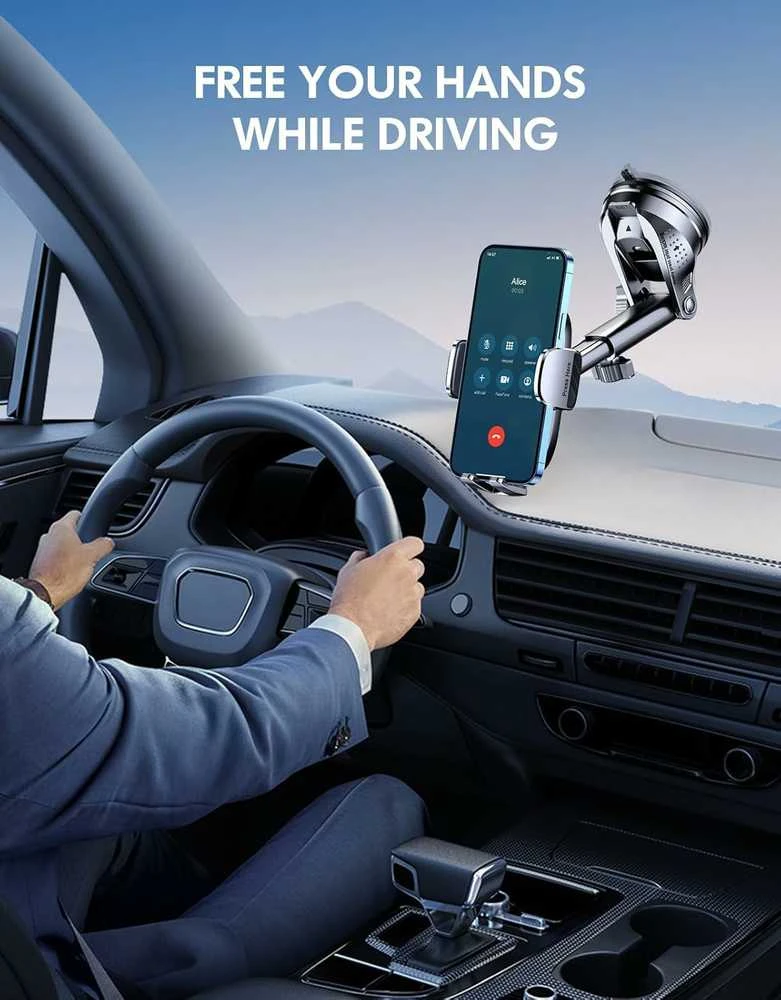 Mohard automobilinis telefono laikiklis su siurbtuku, 4–7" išmaniesiems, juodas, X02