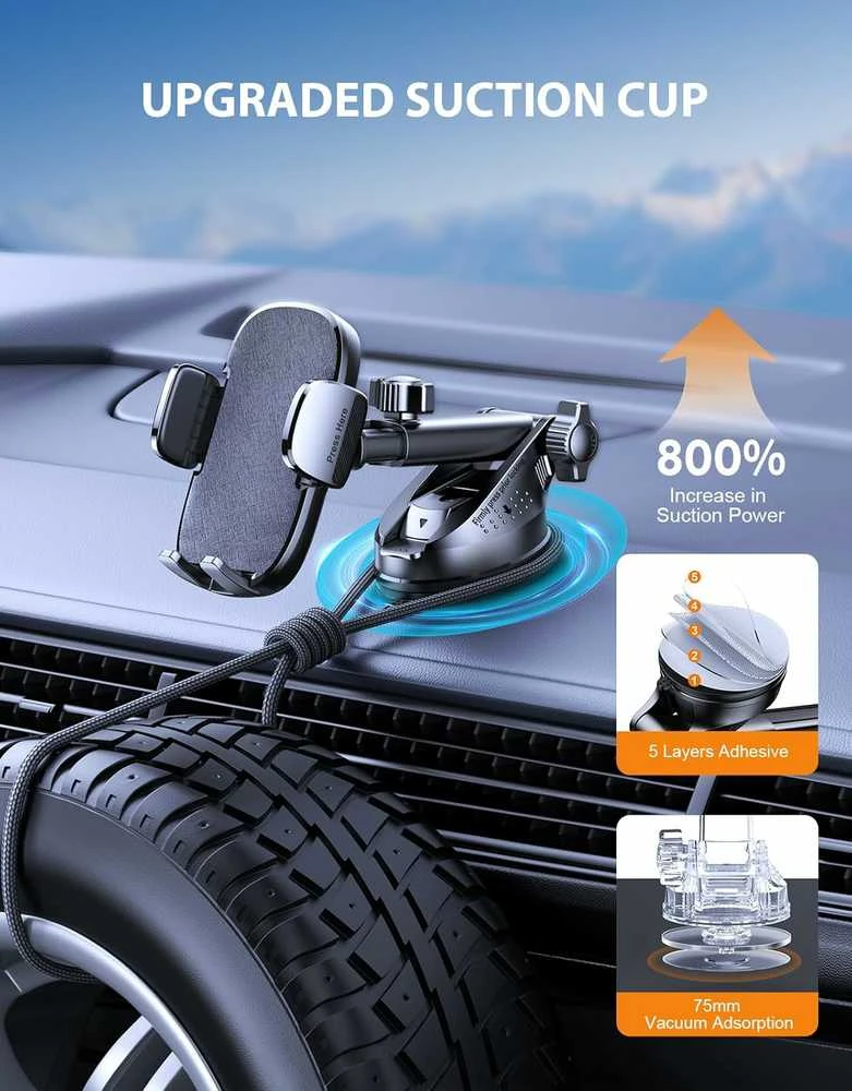 Mohard automobilinis telefono laikiklis su siurbtuku, 4–7" išmaniesiems, juodas, X02