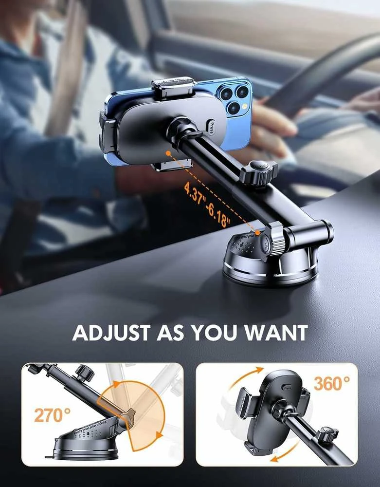 Mohard automobilinis telefono laikiklis su siurbtuku, 4–7" išmaniesiems, juodas, X02