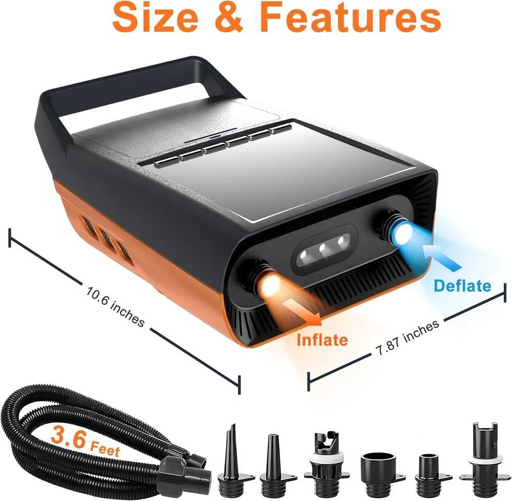 Mojimdo elektrinė aukšto slėgio pompa SUP 20 PSI, su LED, akumuliatorinė, 12V, Type-C, DM2-2