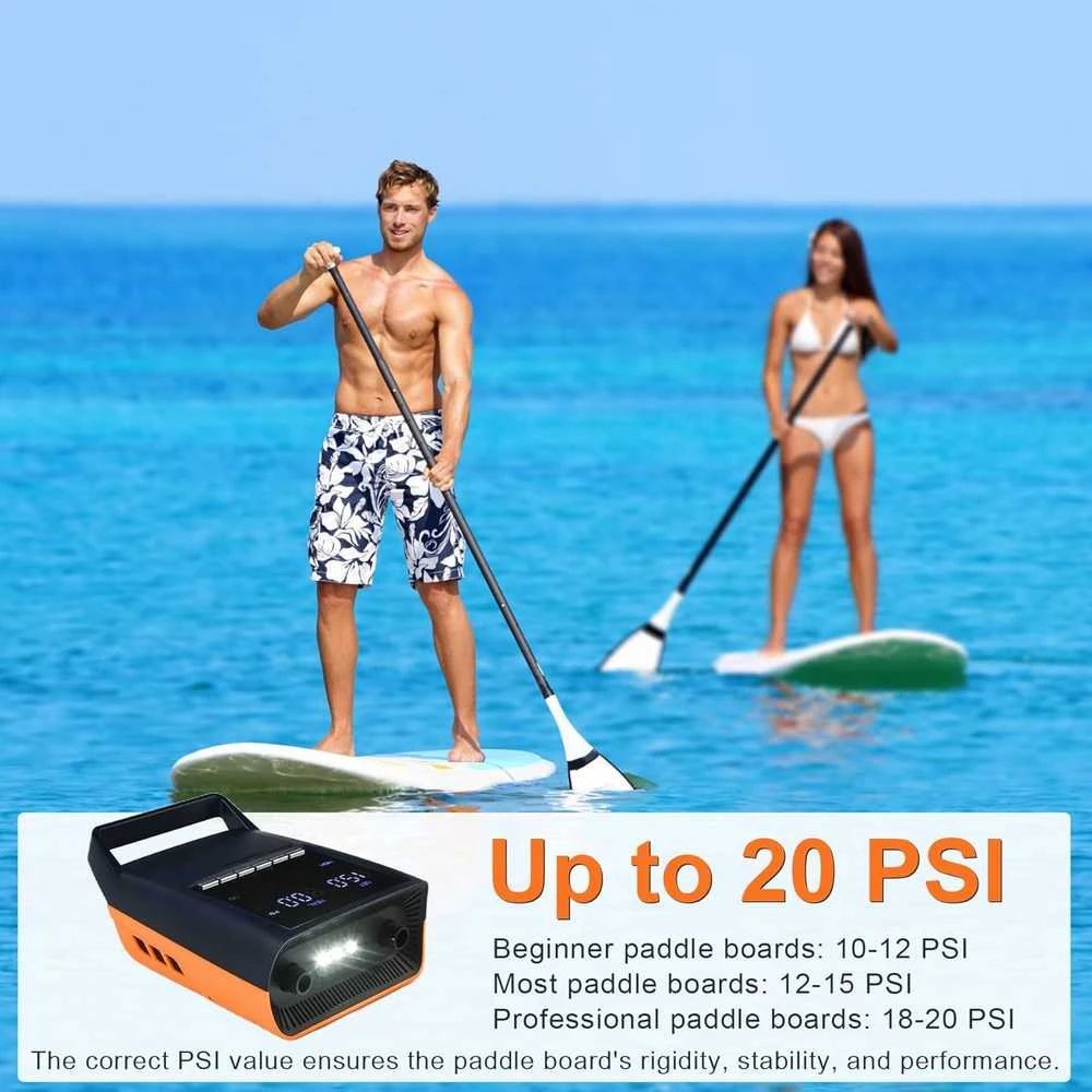 Mojimdo elektrinė aukšto slėgio pompa SUP 20 PSI, su LED, akumuliatorinė, 12V, Type-C, DM2-2