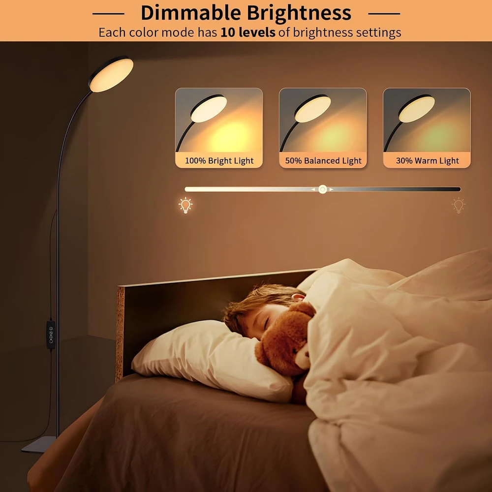 Mojimdo LED grindų lempa su nuotolinio valdymo pultu, 10 W, 3 spalvų temperatūros, FLD631RF-BK