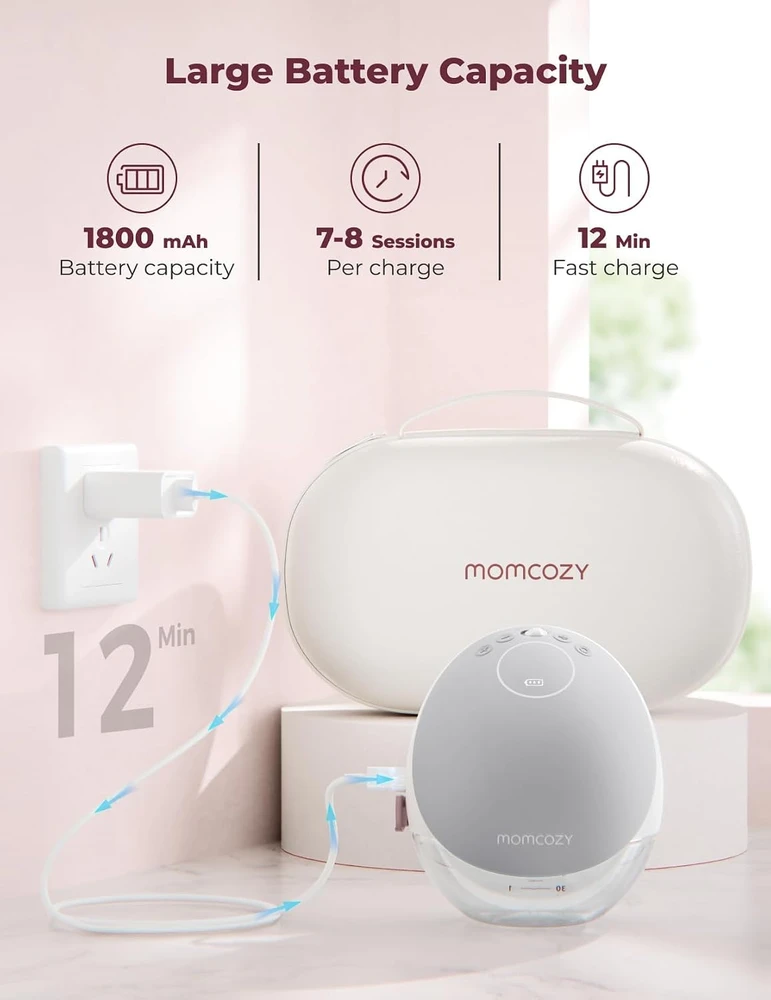 Momcozy laisvų rankų elektrinis pientraukis M9 su programėle, 24 mm, pilkas
