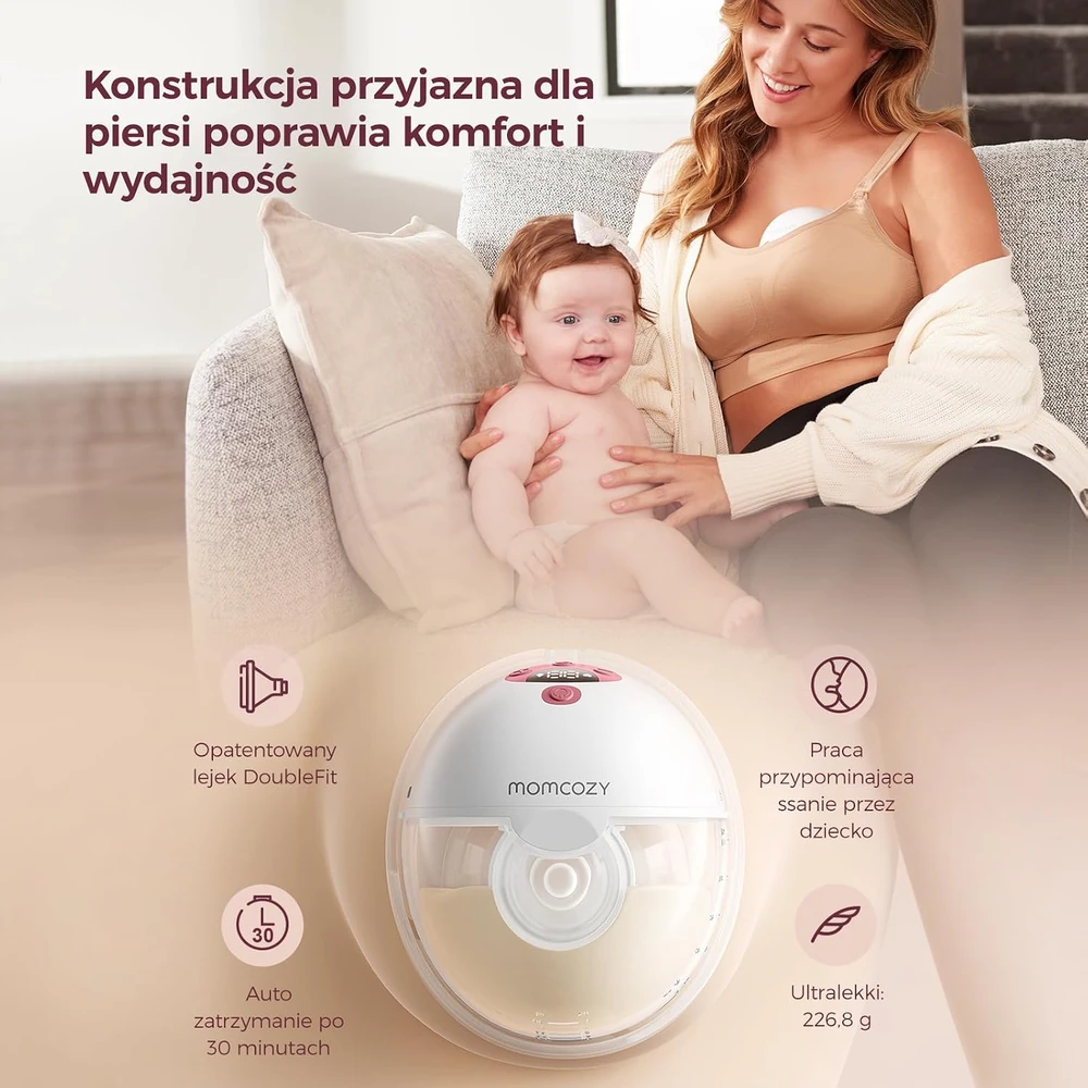 Momcozy M5 dvigubas nešiojamas elektrinis pientraukis su programėle, raudonas