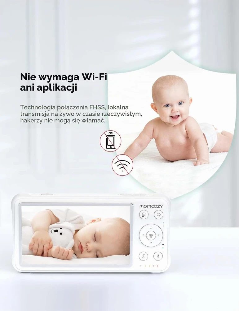 momcozy vaizdo auklė BM01 su 5 colių 1080p ekranu, FHSS, be Wi-Fi