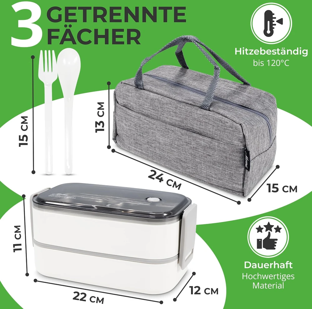 momii pietų dėžutė su 3 skyriais, 1400 ml, sandari, iš nerūdijančio plieno