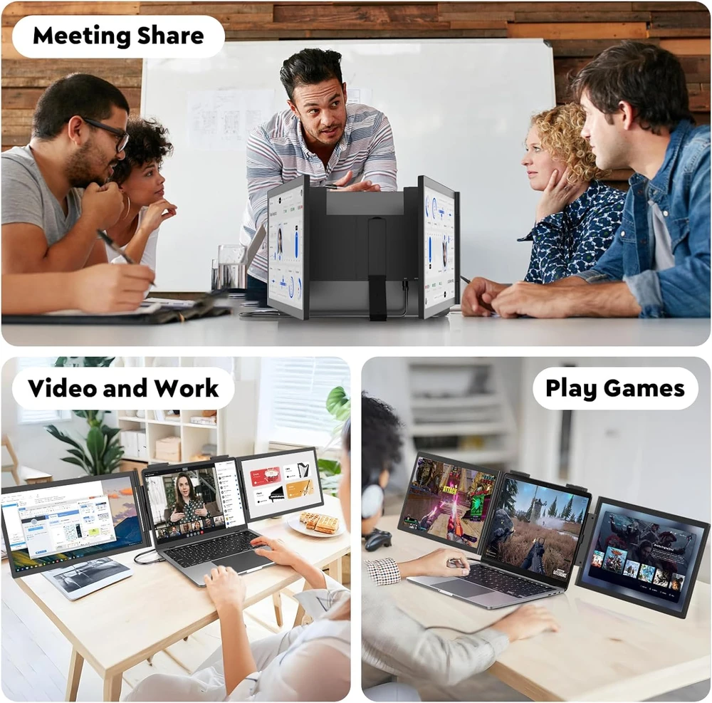 Monitorius MAGICRAVEN nešiojamas trigubas 14 col. FHD IPS nešiojamojo kompiuterio ekranų plėstuvas 14"-Triple