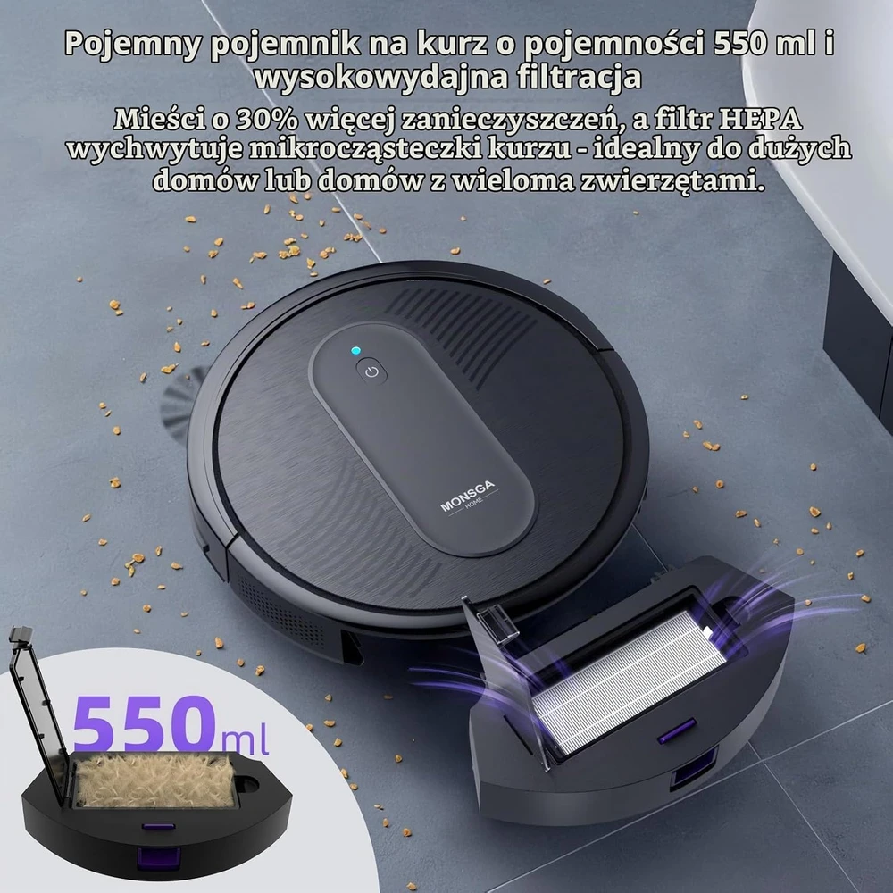 MONSGA robotas dulkių siurblys su plovimu 4000 Pa, 140 min, MR1-NEW