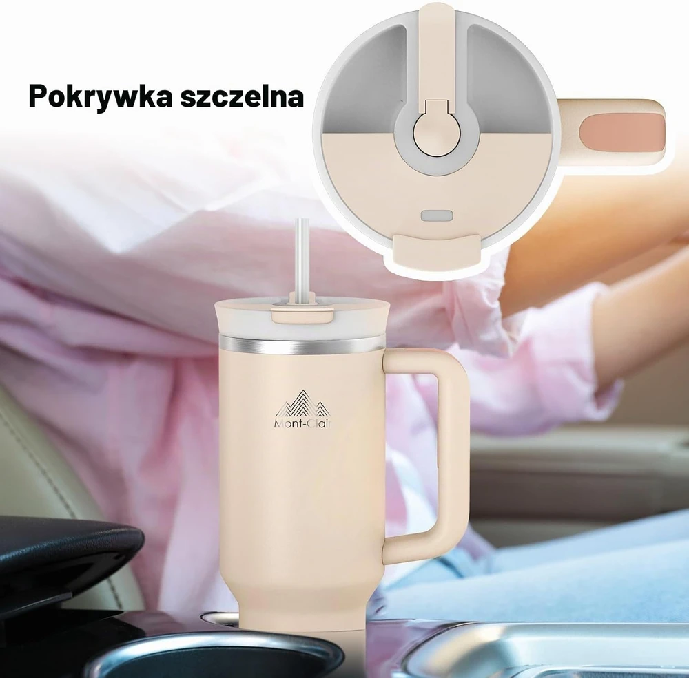 Mont-Clair sandarus izoliuotas kelioninis puodelis su šiaudeliu, 1 l, MOTUM5198