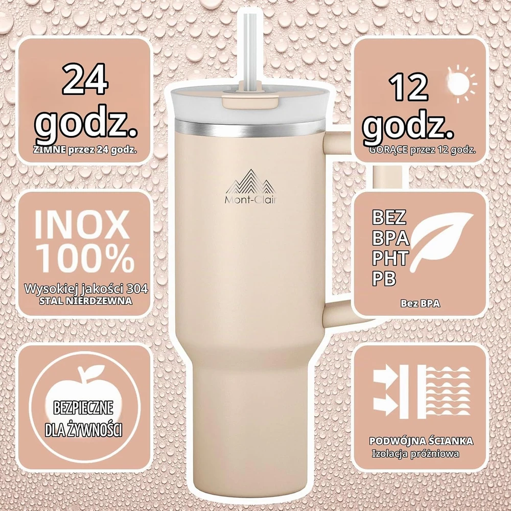 Mont-Clair sandarus izoliuotas kelioninis puodelis su šiaudeliu, 1 l, MOTUM5198