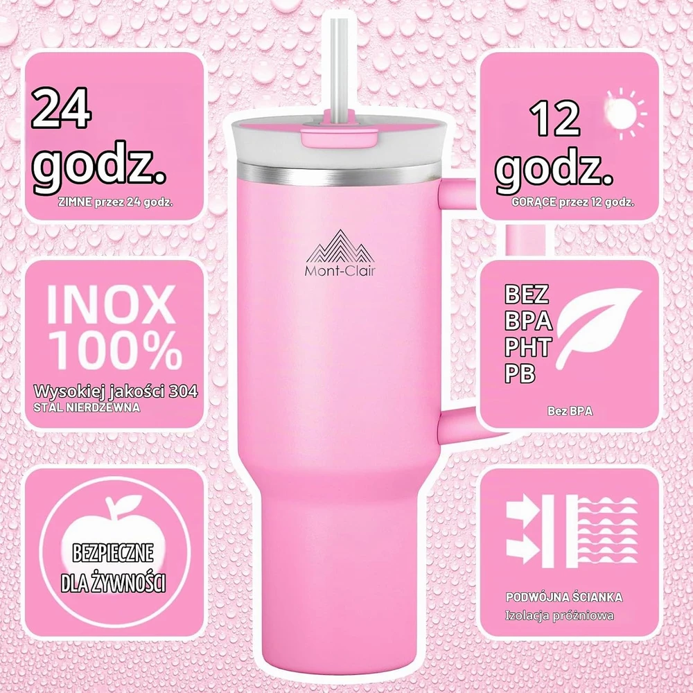 Mont-Clair sandarus termopuodelis su šiaudeliu, 1 l, Mont-Clair Tumbler