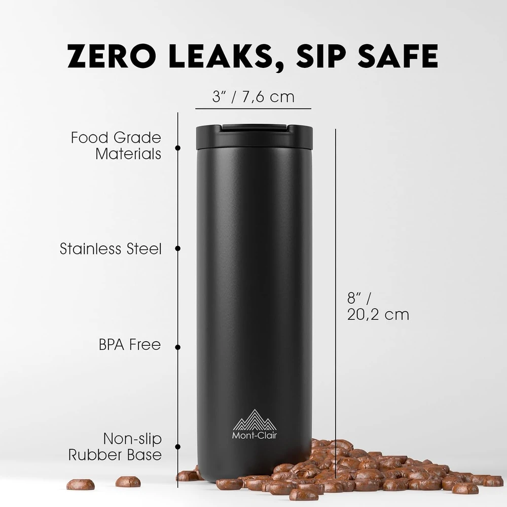 Mont-Clair termopuodelis 550 ml su dangteliu, nerūdijančiojo plieno, juodas