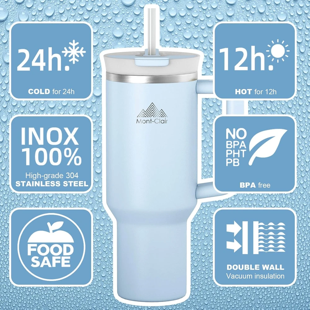 Mont-Clair termopuodelis su šiaudeliu, 1 l, nerūdijančiojo plieno, Mont-Clair Tumbler