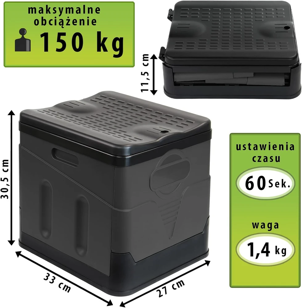 Montafox sulankstoma nešiojama turistinė tualeto dėžė, 25 l talpos, iki 150 kg, pilka/juoda